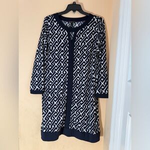 INC International Concepts Navy and Cream Patterned Dress